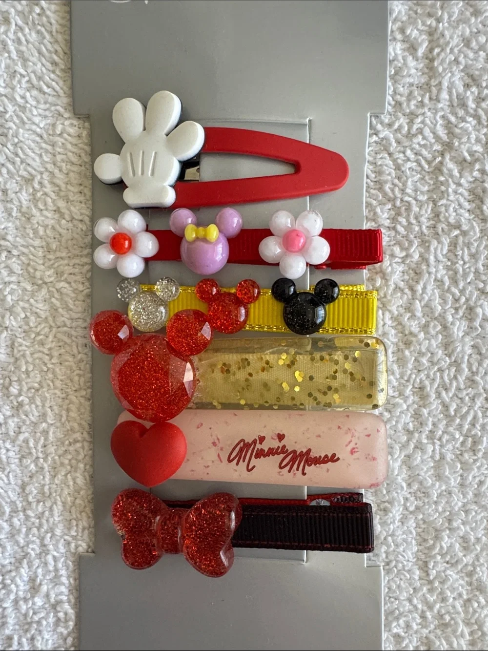 Disney Minnie Mouse Decorative Hair Clip Set - Red, Pink, Gold, Black, White
